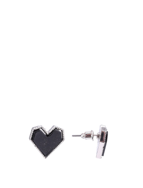Жіночі сережки пуссети MIRATON чорні в сріблі у формі серця - фото 1 - Miraton