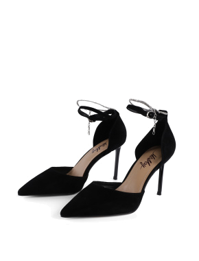 Жіночі туфлі велюрові чорні з гострим носком - фото 2 - Miraton