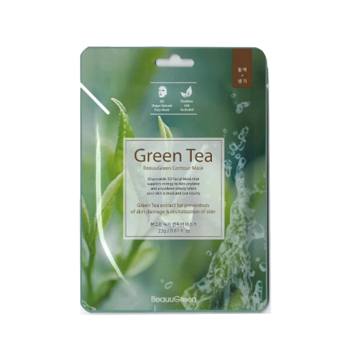 BeauuGreen Contour 3D Green Tea Mask Маска-салфетка д/лица Зеленый чай фото 1
