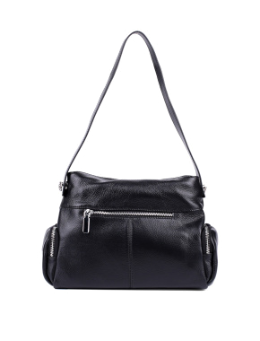 Жіноча сумка через плече MIRATON шкіряна чорна з накладними кишенями - фото 3 - Miraton