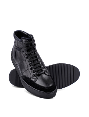 Мужские ботинки черные кожаные с подкладкой байка - фото 2 - Miraton