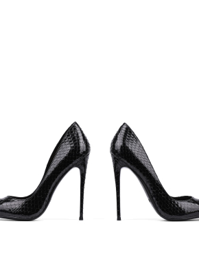 Жіночі туфлі-човники MIRATON шкіряні чорні зі зміїним принтом - фото 1 - Miraton