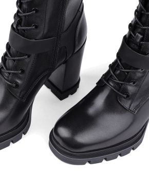Жіночі черевики грубі чорні шкіряні з підкладкою байка - фото 5 - Miraton