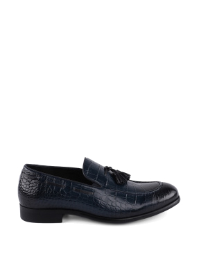 Мужские туфли лоферы кожаные синие с тиснением крокодил - фото 1 - Miraton