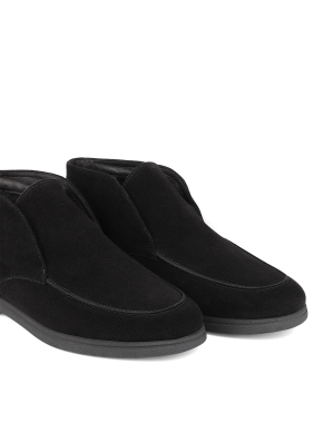 Чоловічі черевики лофери чорні замшеві з підкладкою із натурального хутра - фото 5 - Miraton