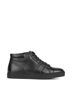 Мужские ботинки черные кожаные с подкладкой из натурального меха - фото 1 - Miraton
