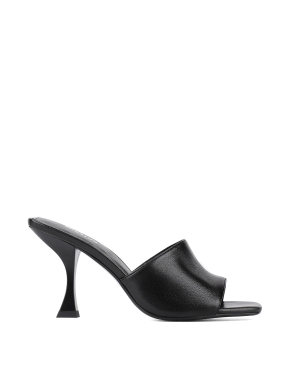 Жіночі сабо з квадратним носком шкіряні чорні - фото 1 - Miraton