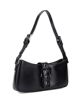 Жіноча сумка багет MIRATON з екошкіри чорна з декоративною застібкою - фото 2 - Miraton