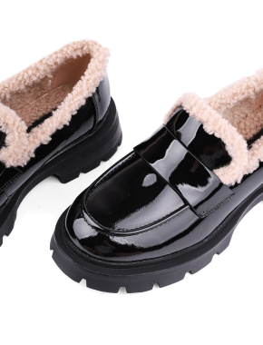 Жіночі туфлі лофери чорні наплакові з підкладкою із натурального хутра - фото 5 - Miraton