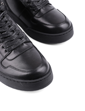 Жіночі черевики спортивні чорні шкіряні з підкладкою із натурального хутра - фото 5 - Miraton