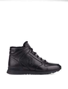 Мужские ботинки спортивные черные кожаные с подкладкой из натурального меха - фото  - Miraton