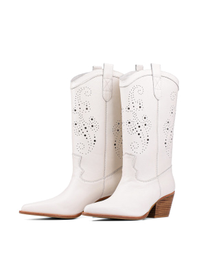 Жіночі черевики козаки MIRATON шкіряні білого кольору - фото 3 - Miraton