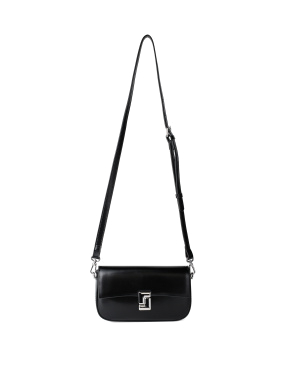 Женская сумка через плечо MIRATON кожаная черная с декоративной застежкой - фото 4 - Miraton