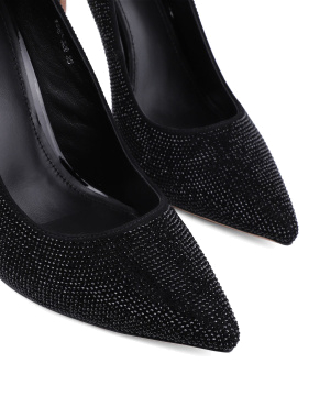 Жіночі туфлі-човники MiaMay велюрові чорні з камінням - фото 5 - Miraton