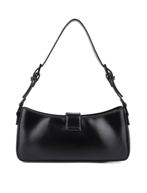 Жіноча сумка багет MIRATON з екошкіри чорна з декоративною застібкою - фото 3 - Miraton