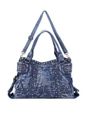 Женская сумка шоппер MIRATON джинсовая синяя с фурнитурой - фото 3 - Miraton