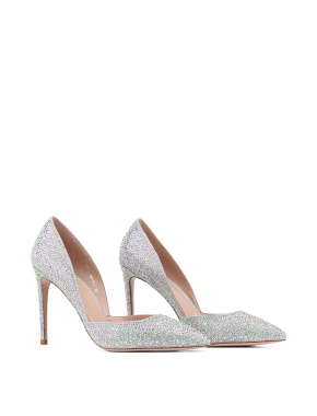 Жіночі туфлі MIRATON шкіряні срібного кольору з камінням - фото 3 - Miraton