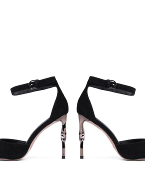 Жіночі туфлі MIRATON велюрові чорні з тонким ремінцем - фото 2 - Miraton