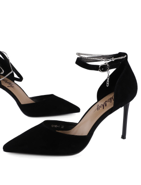 Жіночі туфлі велюрові чорні з гострим носком - фото 5 - Miraton