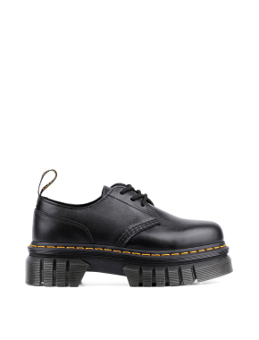 Женские туфли дерби Dr. Martens кожаные черные на чанки подошве - фото  - Miraton