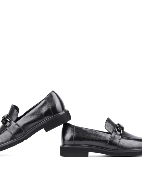 Женские туфли лоферы черные кожаные - фото 2 - Miraton