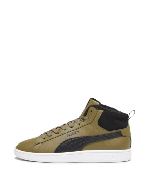 Мужские ботинки PUMA Smash 3.0 Mid из искусственной кожи зеленые с подкладкой из искусственного меха - фото 1 - Miraton