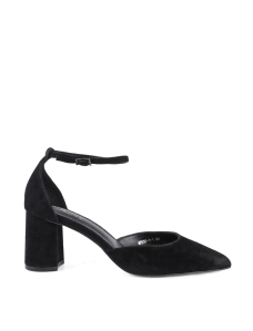 Женские туфли велюровые черные с острым носком - фото  - Miraton