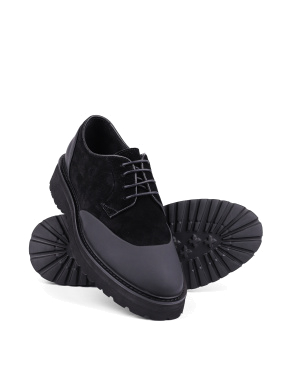 Чоловічі туфлі дербі чорні замшеві - фото 2 - Miraton