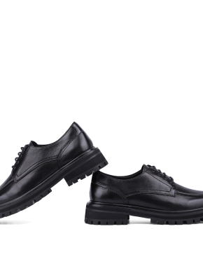 Женские туфли оксфорды черные кожаные - фото 2 - Miraton