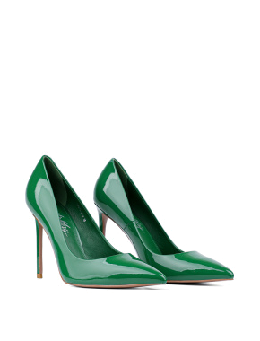 Жіночі туфлі з гострим носком зелені лакові - фото 3 - Miraton