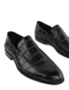 Чоловічі туфлі шкіряні чорні з тисненням крокодил - фото 5 - Miraton