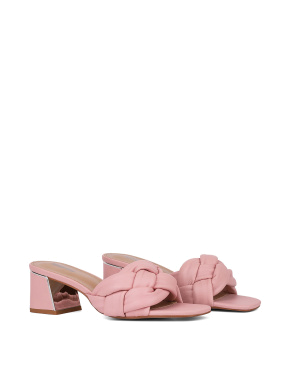 Жіночі сабо з квадратним носком шкіряні рожеві - фото 2 - Miraton
