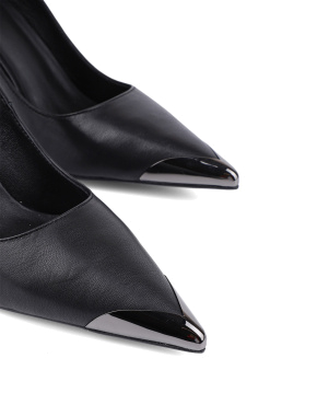 Женские туфли с острым носком черные кожаные - фото 5 - Miraton