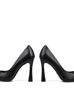 Жіночі туфлі-човники MIRATON шкіряні чорні на розкльошених підборах - фото 2 - Miraton