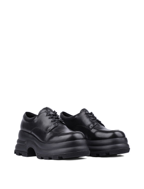 Женские туфли грубые черные кожаные - фото 3 - Miraton