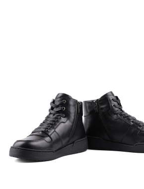 Жіночі черевики спортивні чорні шкіряні з підкладкою із натурального хутра - фото 2 - Miraton