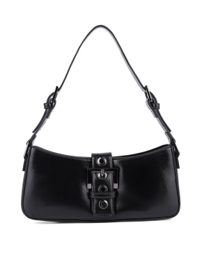 Жіноча сумка багет MIRATON з екошкіри чорна з декоративною застібкою - фото 1 - Miraton