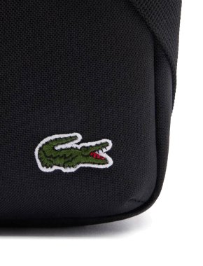 Мужская сумка через плечо Lacoste тканевая черная с логотипом - фото 4 - Miraton