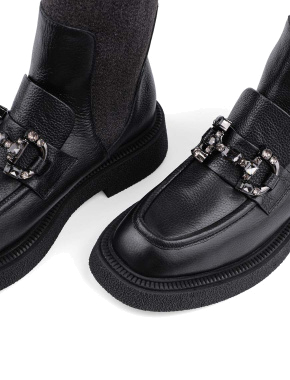 Жіночі черевики челсі чорні шкіряні з підкладкою байка - фото 5 - Miraton