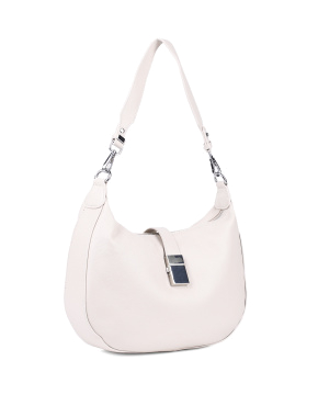 Женская сумка хобо MIRATON кожаная молочная с декоративной застежкой - фото 2 - Miraton