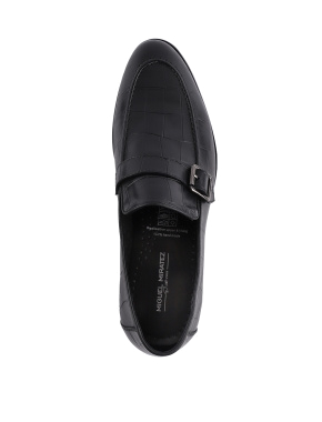 Мужские туфли монки кожаные черные с тиснением крокодил - фото 4 - Miraton