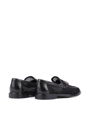 Жіночі туфлі лофери MIRATON шкіряні чорні з сіткою - фото 4 - Miraton