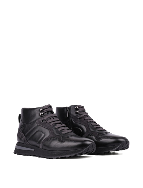 Мужские ботинки черные кожаные с подкладкой байка - фото 3 - Miraton