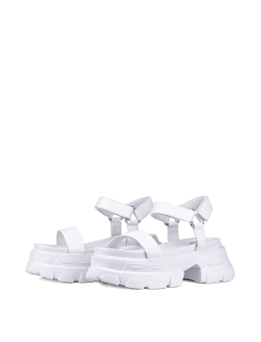 Жіночі сандалі MIRATON шкіряні білого кольору на підошві чанкі  - фото 3 - Miraton