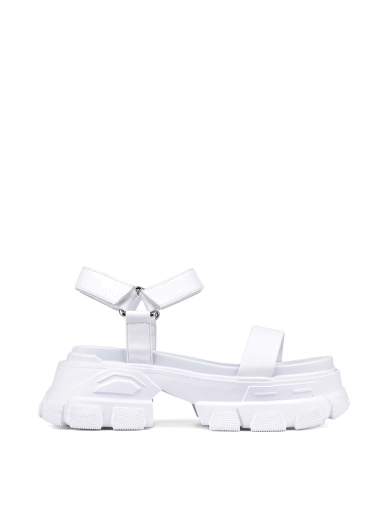 Жіночі сандалі MIRATON шкіряні білого кольору на підошві чанкі  фото 1