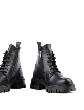 Жіночі черевики берці чорні шкіряні з підкладкою байка - фото 3 - Miraton