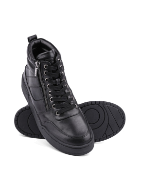 Жіночі черевики спортивні чорні шкіряні з підкладкою з повсті - фото 2 - Miraton