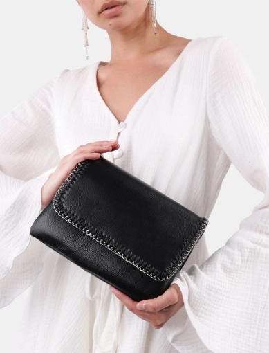 Женская сумка кросс-боди MIRATON кожаная черная с цепочкой фото 1