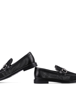 Жіночі туфлі лофери MIRATON шкіряні чорні з сіткою - фото 2 - Miraton