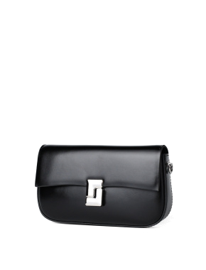 Женская сумка через плечо MIRATON кожаная черная с декоративной застежкой - фото 2 - Miraton